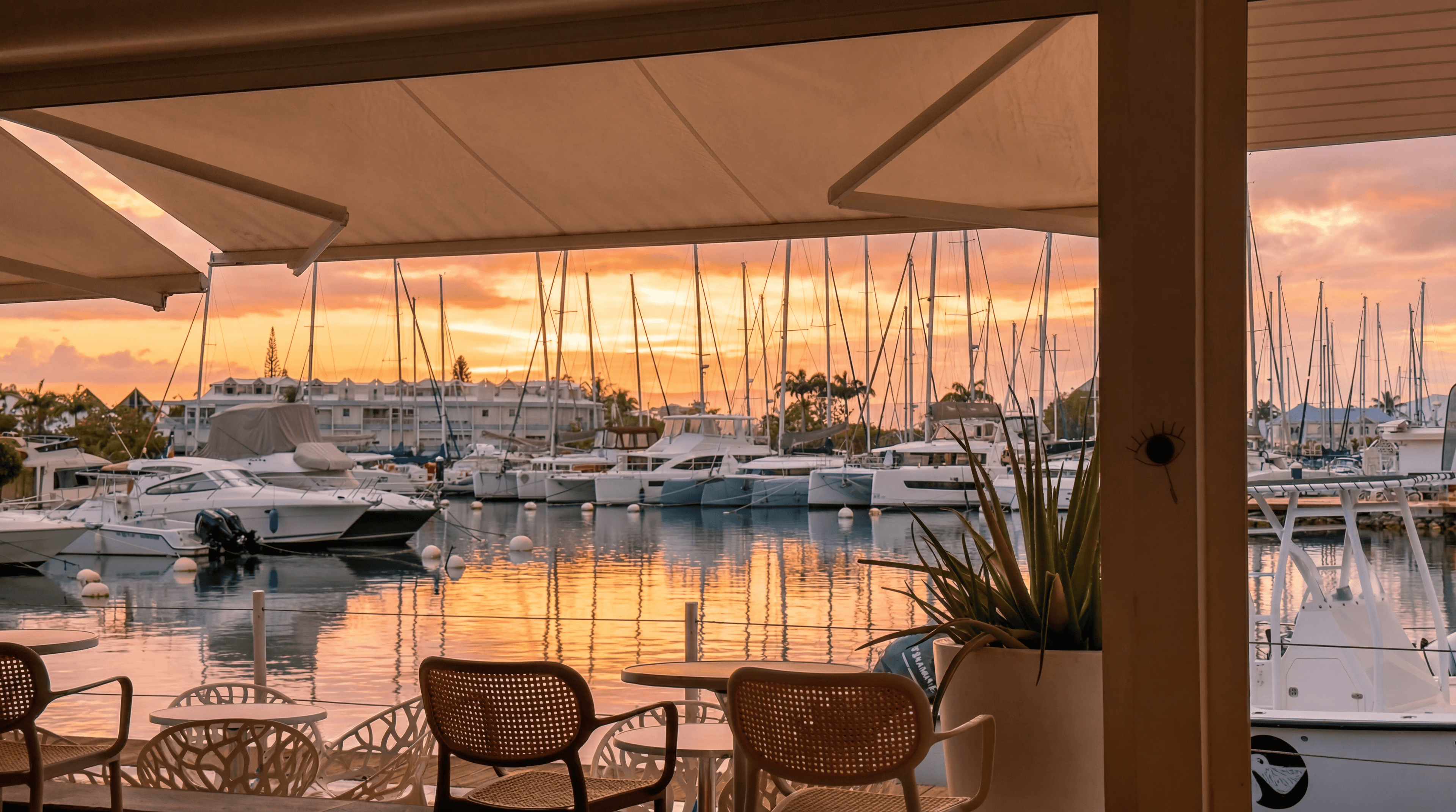 Terrasse du PamPam, Vue sur la marina, idéal pour les couchers de soleil.